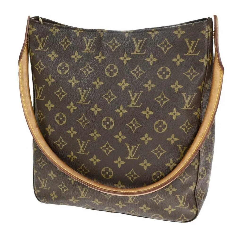 LOUIS VUITTON Logo Looping GM Shoulder Bag Monogram Leather Brown - Picture 1 of 16
